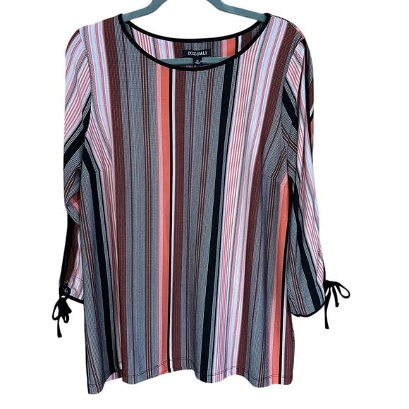 Roz & Ali Women's Striped Tunic Blouse Peep Tie Sleeves Sz XL - Picture 1 of 8